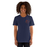 Happy Smiley Face Emoji T-Shirt - Cincinnati Football Fanatic Vintage Graphic Shirt: Gift for Him & Her, Football Fans - Game Day Shirt - Navy, Women, Front