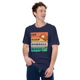 Retro Baseball T-Shirt - Gift Ideas for Him & Her, Baseball Lovers & Enthusiasts - Eat Sleep Baseball Repeat Shirt - Game Day Tees - Navy