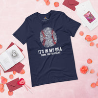 Funny Baseball T-Shirt - Gift Ideas for Him & Her, Baseball Lovers & Enthusiasts - Baseball It's In My DNA Shirt - Game Day Tee - Navy