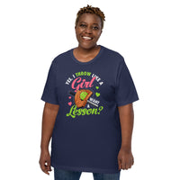 Funny Baseball T-Shirt - Gift Ideas for Her, Baseball Lovers & Enthusiasts - Yes, I Throw Like A Girl. Want A Lesson Tee - Game Day Tee - Navy, Plus Size
