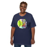 Funny Baseball T-Shirt - Gift Ideas for Her, Baseball Lovers & Enthusiasts - Yes, I Throw Like A Girl Want A Lesson Shirt - Navy, Plus Size