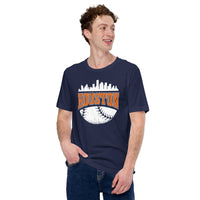 Vintage Houston Skyline Baseball Fanatic Shirt: Gift Ideas for Him & Her, Baseball Lovers & Enthusiasts - Retro Style Game Day Shirt - Navy