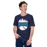 Vintage Miami Skyline Baseball Fanatic Shirt: Gift Ideas for Him & Her, Baseball Lovers & Enthusiasts - Retro Style Game Day Shirt - Navy