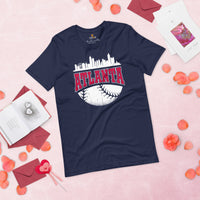 Vintage Atlanta Skyline Baseball Fanatic Shirt: Gift Ideas for Him & Her, Baseball Lovers & Enthusiasts - Retro Style Game Day Tee - Navy