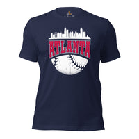 Vintage Atlanta Skyline Baseball Fanatic Shirt: Gift Ideas for Him & Her, Baseball Lovers & Enthusiasts - Retro Style Game Day Tee - Navy