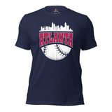 Vintage Atlanta Skyline Baseball Fanatic Shirt: Gift Ideas for Him & Her, Baseball Lovers & Enthusiasts - Retro Style Game Day Tee - Navy