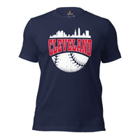Vintage Cleveland Skyline Baseball Fanatic Shirt: Gift Ideas for Him & Her, Baseball Lovers & Enthusiasts - Retro Style Game Day Shirt - Navy