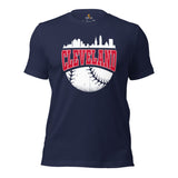 Vintage Cleveland Skyline Baseball Fanatic Shirt: Gift Ideas for Him & Her, Baseball Lovers & Enthusiasts - Retro Style Game Day Shirt - Navy
