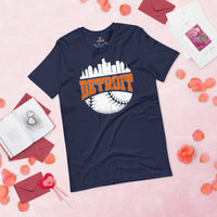 Vintage Detroit Skyline Baseball Fanatic Shirt: Gift Ideas for Him & Her, Baseball Lovers & Enthusiasts - Retro Style Game Day Shirt - Navy