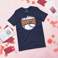 Vintage Houston Skyline Baseball Fanatic Shirt: Gift Ideas for Him & Her, Baseball Lovers & Enthusiasts - Retro Style Game Day Shirt - Navy