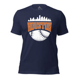 Vintage Houston Skyline Baseball Fanatic Shirt: Gift Ideas for Him & Her, Baseball Lovers & Enthusiasts - Retro Style Game Day Shirt - Navy
