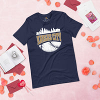 Vintage Kansas City Skyline Baseball Fanatic Shirt: Gift Ideas for Him & Her, Baseball Lovers & Enthusiasts - Retro Style Game Day Tee - Navy