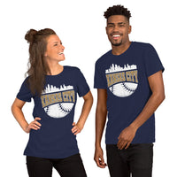 Vintage Kansas City Skyline Baseball Fanatic Shirt: Gift Ideas for Him & Her, Baseball Lovers & Enthusiasts - Retro Style Game Day Tee - Navy, Unisex