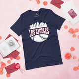 Vintage Los Angeles Skyline Baseball Fanatic Shirt: Gift Ideas for Him & Her, Baseball Lovers & Enthusiasts - Retro Style Game Day Tee - Navy