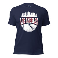 Vintage Los Angeles Skyline Baseball Fanatic Shirt: Gift Ideas for Him & Her, Baseball Lovers & Enthusiasts - Retro Style Game Day Tee - Navy