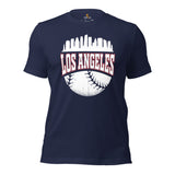 Vintage Los Angeles Skyline Baseball Fanatic Shirt: Gift Ideas for Him & Her, Baseball Lovers & Enthusiasts - Retro Style Game Day Tee - Navy