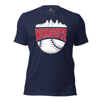 Vintage Minnesota Skyline Baseball Fanatic Shirt: Gift Ideas for Him & Her, Baseball Lovers & Enthusiasts - Retro Style Game Day Shirt - Navy
