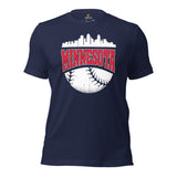 Vintage Minnesota Skyline Baseball Fanatic Shirt: Gift Ideas for Him & Her, Baseball Lovers & Enthusiasts - Retro Style Game Day Shirt - Navy