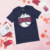 Vintage Philadelphia Skyline Baseball Fanatic Shirt: Gift Ideas for Him & Her, Baseball Lovers & Enthusiasts - Retro Style Game Day Tee - Navy