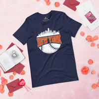 Vintage New York Skyline Baseball Fanatic Shirt: Gift Ideas for Him & Her, Baseball Lovers & Enthusiasts - Retro Style Game Day Shirt - Navy