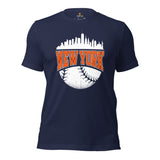 Vintage New York Skyline Baseball Fanatic Shirt: Gift Ideas for Him & Her, Baseball Lovers & Enthusiasts - Retro Style Game Day Shirt - Navy