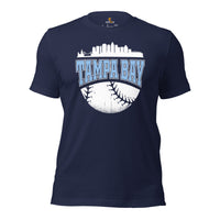 Vintage Tampa Bay Skyline Baseball Fanatic Shirt: Gift Ideas for Him & Her, Baseball Lovers & Enthusiasts - Retro Style Game Day Tee - Navy