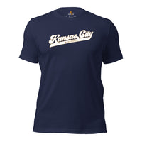 Vintage Kansas City Baseball Fanatic Shirt: Gift Ideas for Him & Her, Baseball Lovers & Enthusiasts - Game Day Tees for Men & Women - Navy