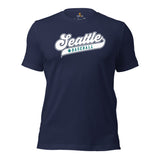 Vintage Seattle Baseball Fanatic Shirt: Gift Ideas for Him & Her, Baseball Lovers & Enthusiasts - Retro Style Game Day Shirt - Navy