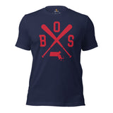 Vintage Boston Baseball Emblem Fanatic T-Shirt: Ideal Gifts for Him & Her, Baseball Lovers & Enthusiasts - Retro Style Game Day Shirt - Navy
