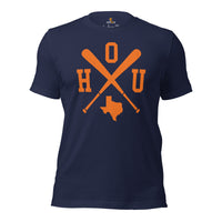 Vintage Houston Baseball Emblem Fanatic T-Shirt: Ideal Gifts for Him & Her, Baseball Lovers & Enthusiasts - Retro Style Game Day Shirt - Navy