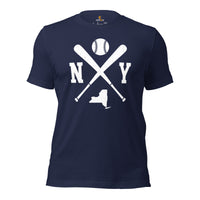 Vintage New York Baseball Emblem Fanatic T-Shirt: Ideal Gifts for Him & Her, Baseball Lovers & Enthusiasts - Retro Style Game Day Shirt - Navy