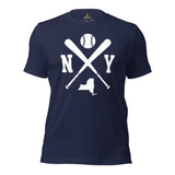 Vintage New York Baseball Emblem Fanatic T-Shirt: Ideal Gifts for Him & Her, Baseball Lovers & Enthusiasts - Retro Style Game Day Shirt - Navy
