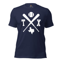 Vintage Texas Baseball Emblem Fanatic T-Shirt: Ideal Gifts for Him & Her, Baseball Lovers & Enthusiasts - Retro Style Game Day Shirt - Navy