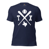 Vintage Texas Baseball Emblem Fanatic T-Shirt: Ideal Gifts for Him & Her, Baseball Lovers & Enthusiasts - Retro Style Game Day Shirt - Navy
