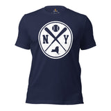 Vintage New York Baseball Emblem Fanatic T-Shirt: Gift Ideas for Him & Her, Baseball Lovers & Enthusiasts - Retro Style Game Day Shirt - Navy
