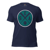 Vintage Seattle Baseball Emblem Fanatic T-Shirt: Gift Ideas for Him & Her, Baseball Lovers & Enthusiasts - Retro Style Game Day Shirt - Navy