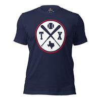 Vintage Texas Baseball Emblem Fanatic T-Shirt: Gift Ideas for Him & Her, Baseball Lovers & Enthusiasts - Retro Style Game Day Shirt - Navy