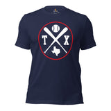 Vintage Texas Baseball Emblem Fanatic T-Shirt: Gift Ideas for Him & Her, Baseball Enthusiasts & Lovers - Retro Style Game Day Tee - Navy