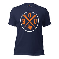 Vintage Houston Baseball Emblem Fanatic T-Shirt: Gift Ideas for Him & Her, Baseball Enthusiasts & Lovers - Retro Style Game Day Tee - Navy