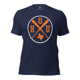 Vintage Houston Baseball Emblem Fanatic T-Shirt: Gift Ideas for Him & Her, Baseball Enthusiasts & Lovers - Retro Style Game Day Tee - Navy