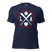 Vintage Los Angeles Baseball Emblem Fanatic T-Shirt: Gift Ideas for Him & Her, Baseball Enthusiasts & Lovers - Retro Style Game Day Tee - Navy