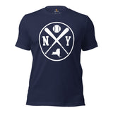 Vintage New York Baseball Emblem Fanatic T-Shirt: Gift Ideas for Him & Her, Baseball Enthusiasts & Lovers - Retro Style Game Day Tee - Navy