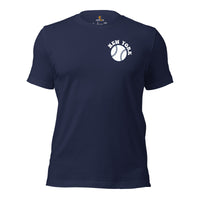 Retro New York Baseball Emblem Fanatic T-Shirt: Gift Ideas for Him & Her, Baseball Enthusiasts & Lovers - Vintage Game Day Shirt - Navy, Front