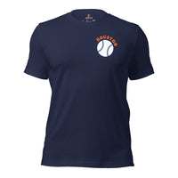 Retro Houston Baseball Emblem Fanatic T-Shirt: Gift Ideas for Him & Her, Baseball Enthusiasts & Lovers - Vintage Game Day Tee - Navy, Front