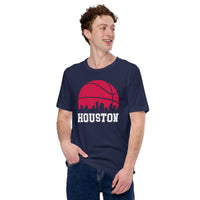 Ideal Christmas Gift for Basketball Lover, Coach & Player - Senior Night, Game Outfit & Attire - Houston Skyline B-ball Fanatic T-Shirt - Navy