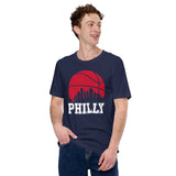 Ideal Christmas Gift for Basketball Lover, Coach & Player - Senior Night, Game Outfit - Philadelphia Skyline B-ball Fanatic Tee - True Royal - Navy