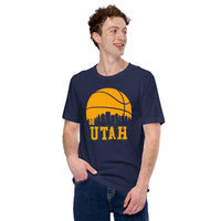 Ideal Christmas Gift for Basketball Lovers, Coach & Players - Senior Night, Game Outfit & Attire - Utah Skyline B-ball Fanatic T-Shirt - Navy
