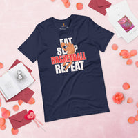 Christmas Gift Ideas for Basketball Lovers, Coach & Players - Senior Night, Game Outfit & Attire - Eat Sleep Basketball Repeat Shirt - Navy