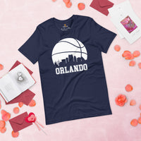 Christmas Gift Ideas for Basketball Lover, Coach & Player - Senior Night, Game Outfit & Attire - Orlando Skyline B-ball Fanatic Tee - Navy