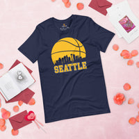 Christmas Gift Ideas for Basketball Lover, Coach & Player - Senior Night, Game Outfit & Attire - Seattle Skyline B-ball Fanatic T-Shirt - Navy